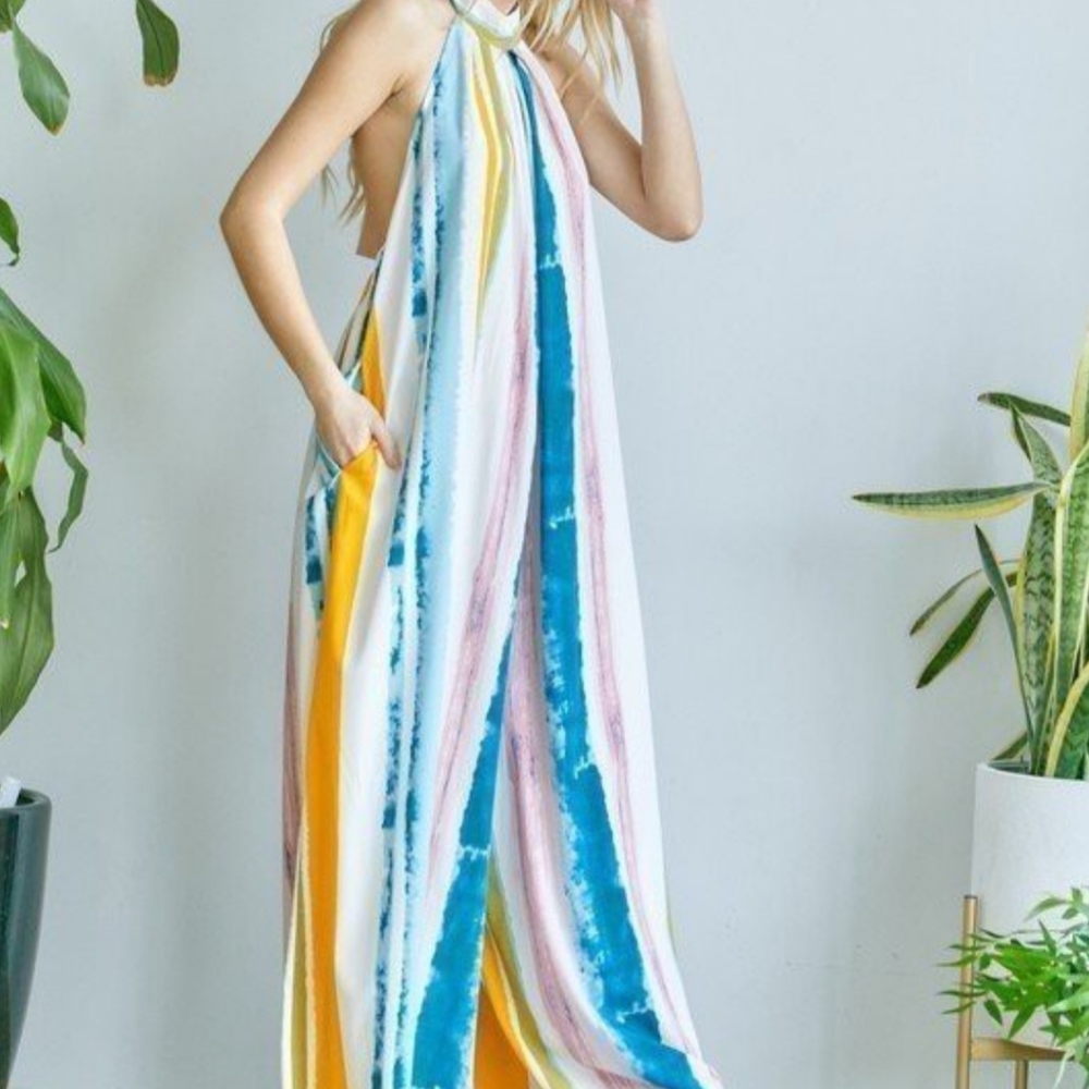 Mock Neck Halter Flare Jumpsuit